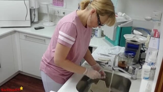 Dentist Gloved Handjob and Latex Mouth Gate Blowjob